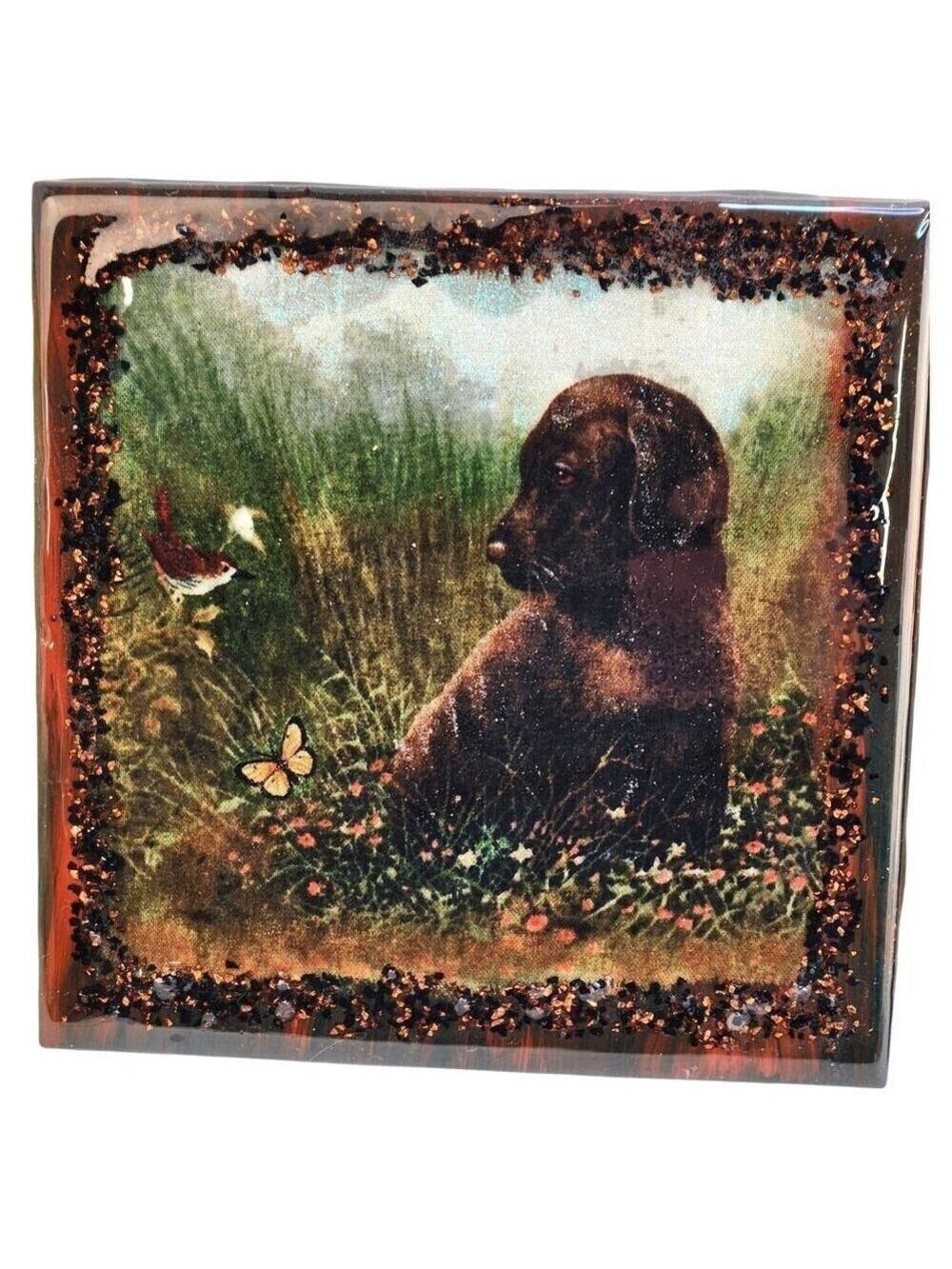 Dog Bird Ceramic Resin Glass Coaster Tiles Set Of 2 - Picture 2 of 15
